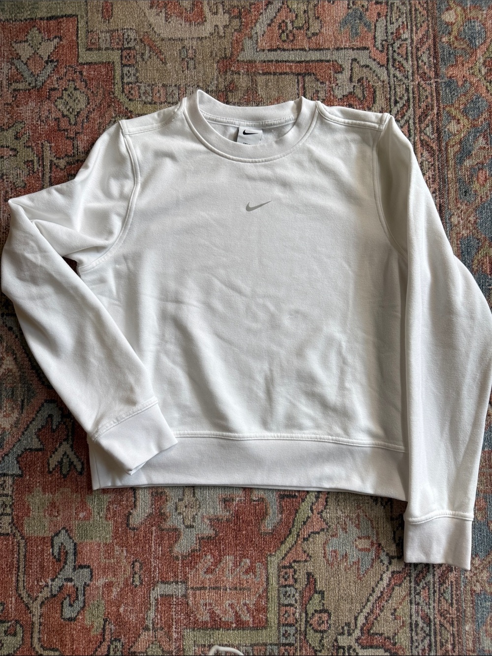 Nike White Crew Sweatshirt with Small Gray Swoosh